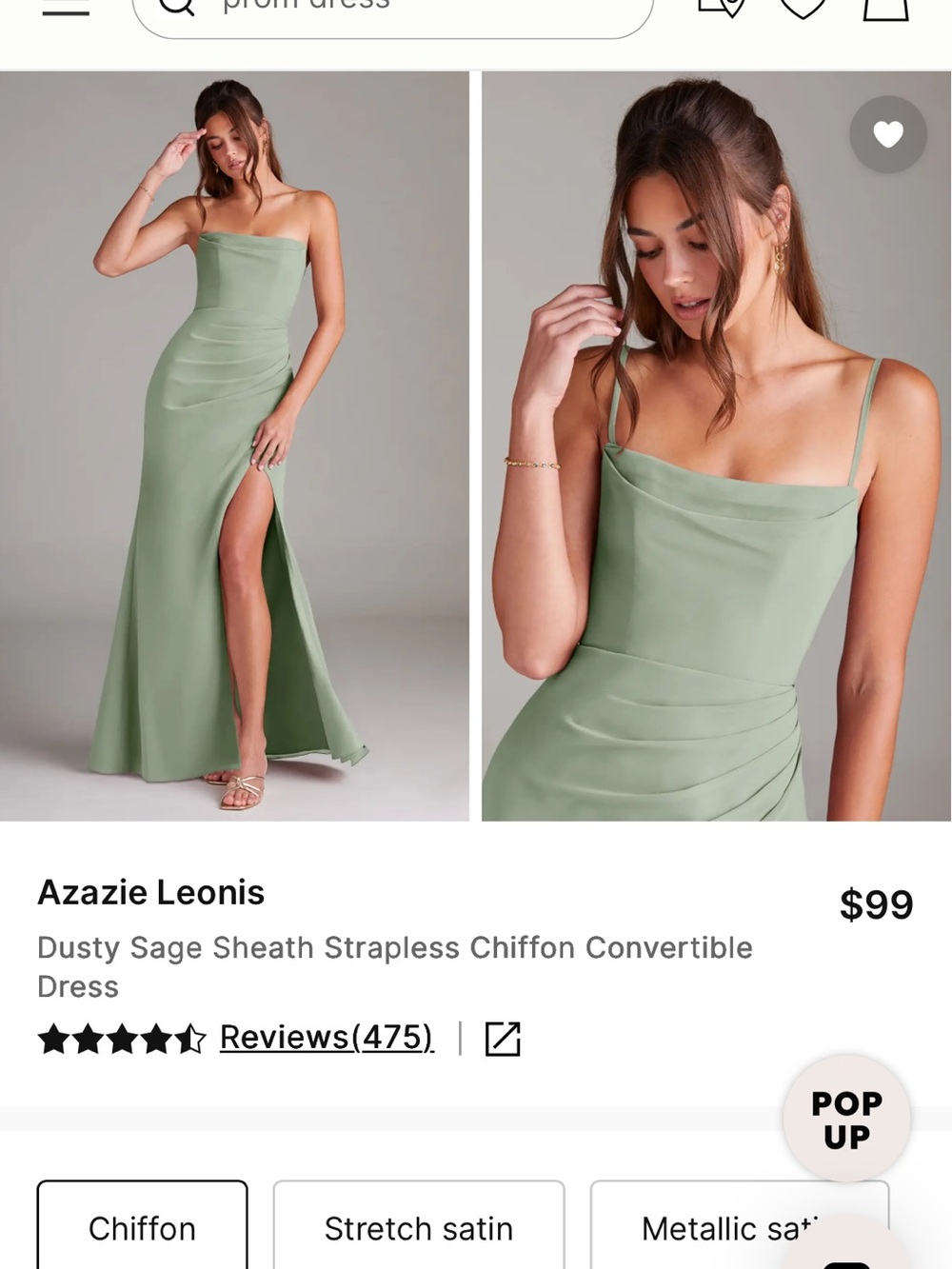 Azazie Dusty Sage Strapless Sheath Gown